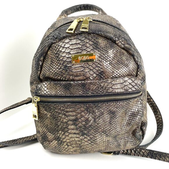 Adorable BCBG Paris Metallic Gold Faux Snakeskin Mini Backpack Embossed main image 10
